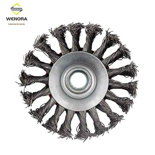 Wire Wheel for 4 1/2 Angle Grinder, 2 Pack 4 Inch Twist Knotted Wire Wheel for Grinders, with 5/8 Inch-11 Threaded Arbor, Angle Grinder Wire Wheel for Heavy&Light Duty Work