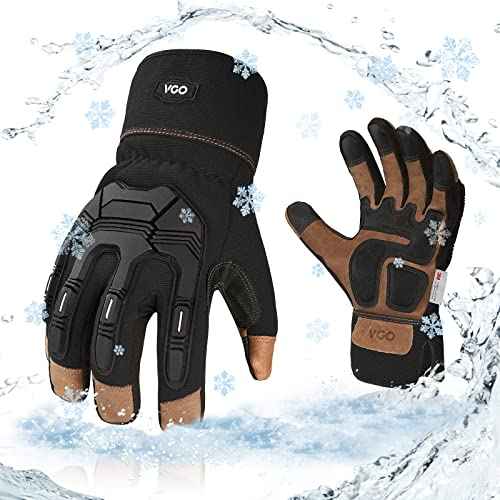 Vgo...¡¦ Winter Work Gloves Men,Leather Work Gloves,Anti-vibration,Mechanics Gloves,Abrasion Resistance