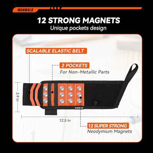 Magnetic Wristband With Coiled Lanyard, Lightweight Nylon Support Wrist With Strong Magnets, Christmas Stocking Stuffers for Men Adults, Gifts for Men, Dad, Orange, 2pcs