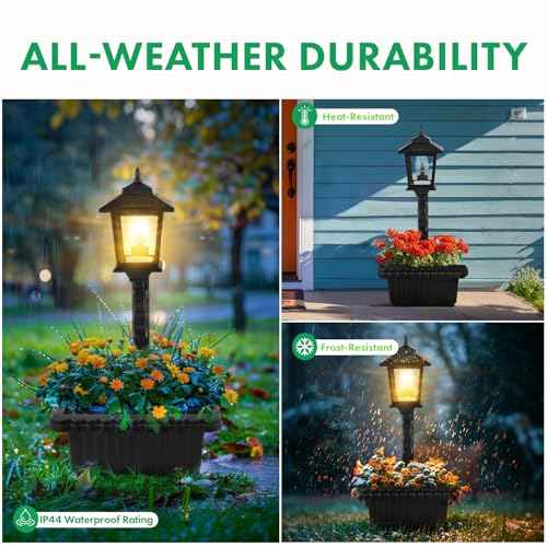 2 Pack Solar Lamp Post Light with Planter, 2 in 1 Outdoor Flower Pots, 3000K Solar Lamps Outdoor Waterproof, Wall Mount or Freestanding for Garden, Patio, Yard, Front Porch(Flowers not Included)