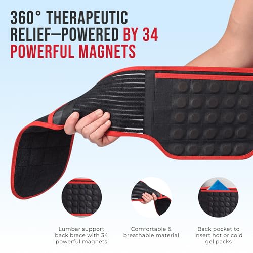 MAXAR Bio-Magnetic Back Brace for Lower Back Pain Women and Men - Lumbar Support Brace W/ 34 Powerful Magnets & Far Infrared Technology - Lower Back Support for Sciatica, Herniated Disc, Scoliosis