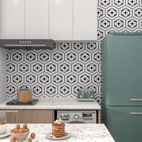 Naphite Black and White Peel and Stick Wallpaper Boho Geometric Black Modern Self Adhesive Removable Wallpaper for Bathroom Kitchen Backsplash Waterproof Contact Paper for Cabinets 17.3inW 78.7inL