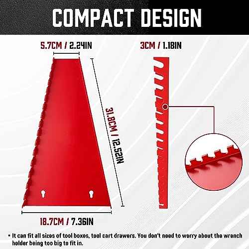 ALOANES 64-Slot ABS Plastic Wrench Organizer, Standard Hanging Wrench Organizer for Tool Box and Wall, Fit SAE & Metric Wrench Storage, 4 Pack Lightweight Wrench Holder(Red)
