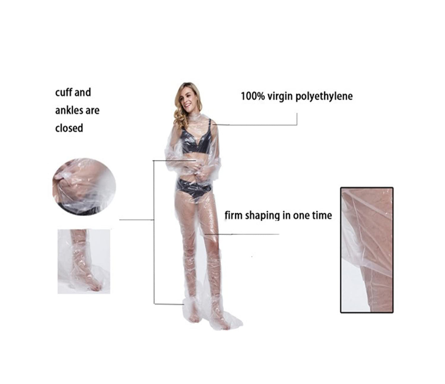 ZMDREAM Disposable Plastic Body Wraps Unisex PE Sauna Bath Suit for Far Infrared Full Body Coverage Suit 10pcs