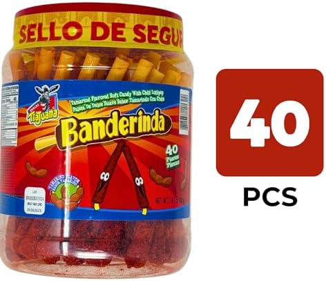 Tamarind Candy Straws (40 Count) Banderinda, Mexican Candy, Dulces Mexicanos, Tamarindo Sticks, Banderillas de Tamarindo, Spicy Chili Flavor Jar - 1.3 lbs
