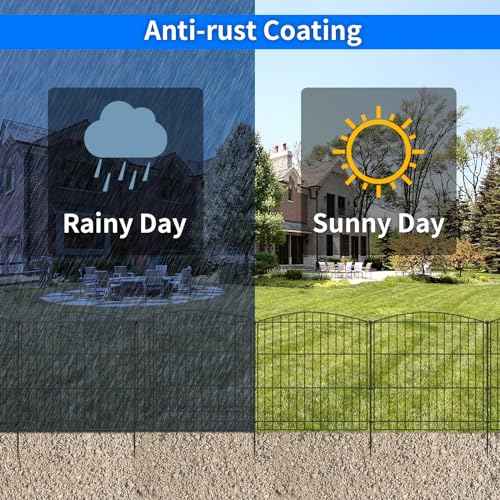 INJOPEXI Decorative Garden Fence 6 Panels 11.8ft (L)¡¿24in (H) with 5 Panels 1 Gate Rustproof Wire No Dig Animal Barrier Fencing for Outdoor Backyard Black