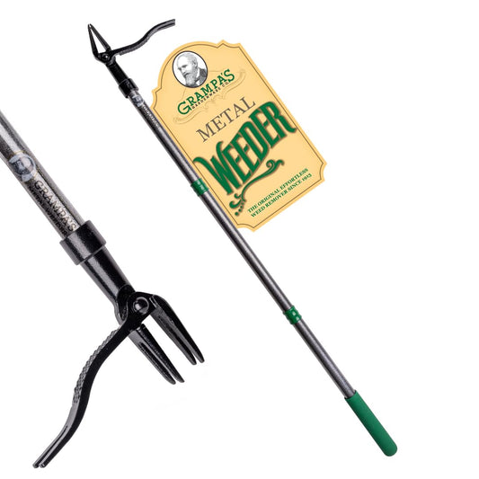Grampa's Metal Weeder - Stand Up Weed Puller Tool with Steel Long Handle - Made with All Steel Handle & 4-Claw Steel Head - Easily Remove Weeds Without Bending, Pulling, or Kneeling (Green)