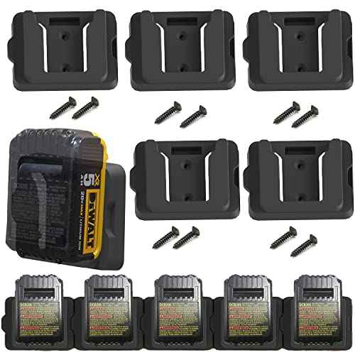 Battery Holders for Dewalt 20V Mount Dock Fit for 20V 60V (No Battery), 5 Pack Battery Dock Holder Fit for DCB200 DCB203 DCB205 DCB206 Batteries (Black)
