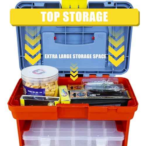BIG RED AG2154CR Tackle Box Organizer: Portable Storage Tool Box with 4 Drawers and 19 Compartments Each for Hardware, Fish Tackle, Beads and more, Red