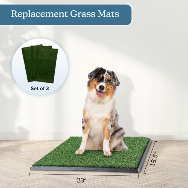 Artificial Grass Puppy Pee Pad for Dogs and Small Pets - Set of Three 23x18.5-Inch Reusable 3-Layer Turf Pads for Dogs - Indoor and Outdoor Fake Grass Potty Pet Supplies by PETMAKER