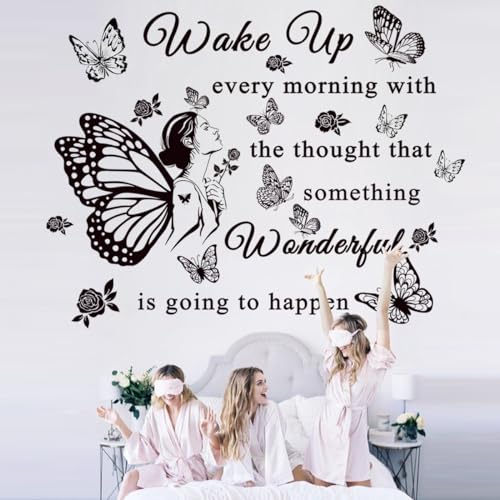 Inspirational Quote Decals: 'Wake Up... Wonderful Happening' Vinyl Wall Sticker for Office, Classroom Decor