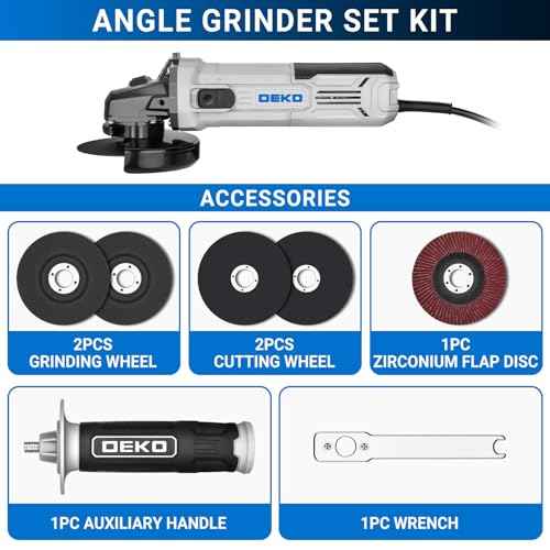 Angle Grinder Electric Power Tool: DEKOPRO 4-1/2 Inch 7.5-Amp Angle Grinder Power Corded Hand Grinders Tools with Grinding and Cutting Wheel, Disc for Metal, Wood