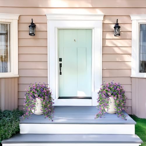 INQCMY Artificial Fake Hanging Flowers Plants for Outdoor Summer Decoration,2 PCS Faux Silk Daisy with Eucalyptus Leaves,UV Resistant Look Real for Outside Home Planter Porch Patio Balcony Yard Decor
