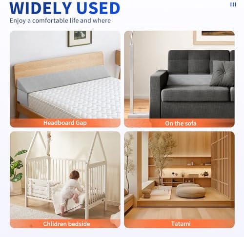 Full Size Pillow Wedge for Headboard Bed Wedge Pillow Gap Filller (0-8") High Density Foam Wedge Stoppers Triangle Foam Pillow Wedge Between Headboard Mattress