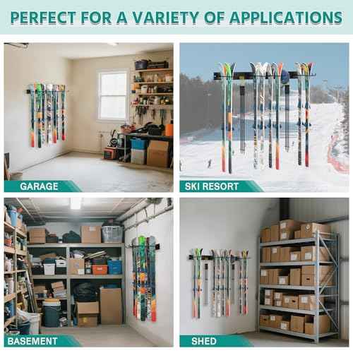 EVERHANGER Wall Mount Ski Rack for Garage, Ski Storage Hangers for Indoor/Outdoor, Wall Ski Holder Holds Up to 8 Pairs of Skis
