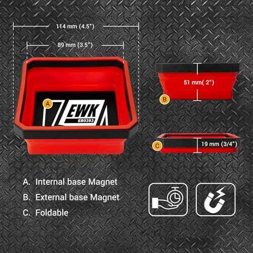 EWK 4 Pcs Collapsible Magnetic Parts Tray Set, Silicone Magnetic Bowls for Screws, Small Tools, Lug Nuts, and Bolts