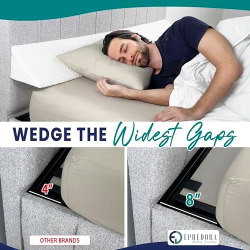 Bed Wedge Pillow for Headboard Gap Filler Full Size - High Density Memory Foam Headboard Pillow Wedge Prevents Items Falling - Triangle Mattress Spacer with Pockets