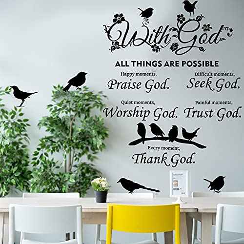2 Pieces Bible Verse Wall Decal Scripture Quote Sticker - With God Things Are Possible Vinyl Christian Praise God DIY Inspirational Sayings Wall Art for Home Bedroom Decor