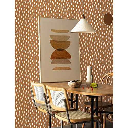 HAOKHOME Peel and Stick Wallpaper Boho Modern Dots Wall Paper Removable for Bathroom Caramel/White Contact Paper 17.3in x 9.8ft