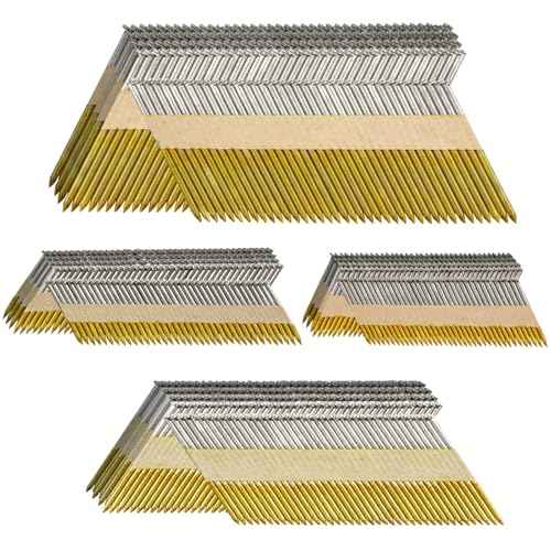 34-30 Degree Framing Nails 4 Sizes (2"+2-1/2"+3.0" Ring+3-1/2" Smooth), D Head Hot Dipped Galvanized Paper Tape Strip Nails, 320 PCS per Size, 1280 Count, for 30 to 34 Degree Framing Nailer