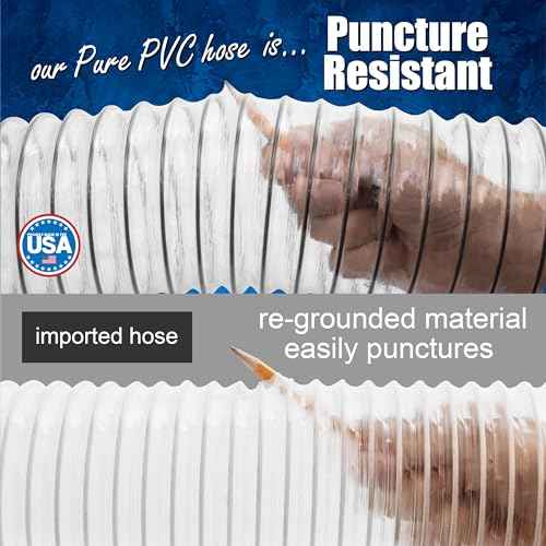 PVC Dust Collection Hose w/4 Thumbscrew Clamps, Puncture Resistant, Carbon Steel Wire, Clear Flexible PVC Dust Collector Hose, Proudly Made in USA (5" x 10')