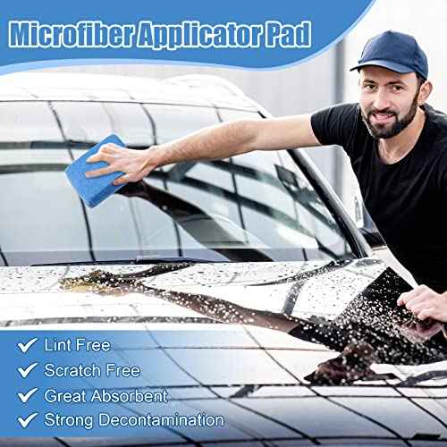 Riakrum 32 Pieces Microfiber Applicator Pads Detailing Car Wax Sponge for Car Ceramic Coating Applicator Tire Shine Cleaning Pad for Applying Wax Foam(Blue)