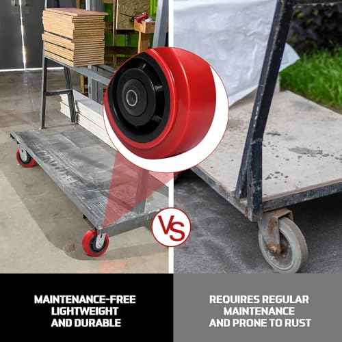 5 Inch Polyurethane Caster Wheels- Polyurethane on Polyolefin Core Wheel with Double Roller Bearing, Casters Set of 4 Heavy Duty with 4000 lbs Capacity, Use for Handling, Industrial Trolleys