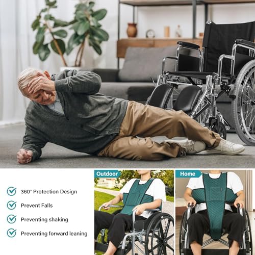 Wheelchair Seatbelt with Pocket Wheelchair Seat Belts for Adults Anti-Slip & Adjustable Wheelchair Accessories Safety Belt for Seniors Elderly, Patients, Anti-Fall Wheelchair Harness Vest