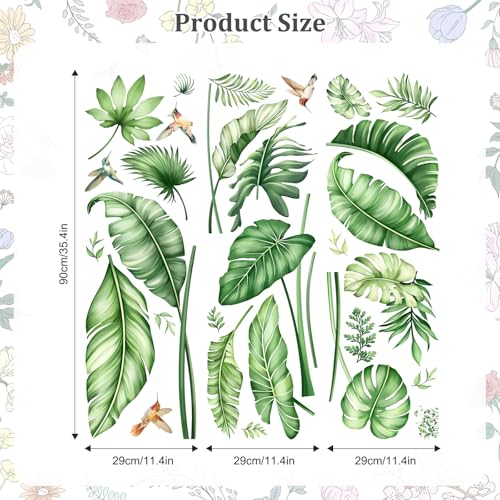 Large Palm Leaves Wall Decals, Tropical Plants Wall Stickers Boho Green Peel and Stick Wall Decal Self Adhesive Wall Art Sticker for Aisle Bedroom Office Sofa Backdrop Home Decor