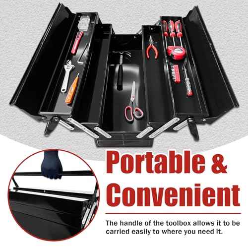 Metal Cantilever Tool Box, 21" Fold Out Steel Tool Box with Handle 3-Tier 5 Tray, Portable Metal Tool Storage Box Organizers for Home Studio Auto Repair Factory