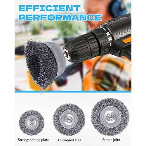 30 Pack Carbon Steel Wire Wheel Brush, Rocaris Cup Brush, Wheel Brush, Pen Brush Set with 1/4-Inch Hex Shank for Rust Removal, Corrosion and Scrub Surfaces