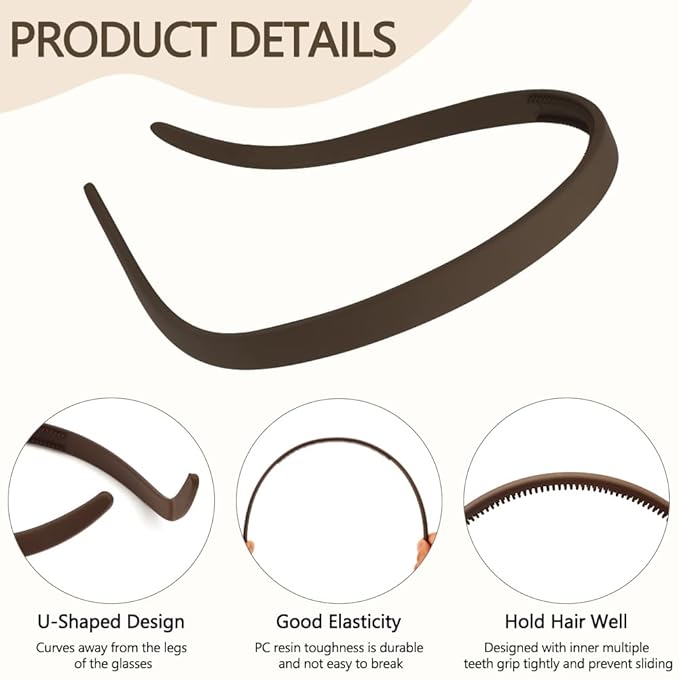 TOBATOBA Headbands for Women Glasses Wearers No Pressure Headache Comfortable Square Sunglasses Headband Plastic Head Bands for Women's Hair Non Slip with Teeth Hair Accessories for Women Girls