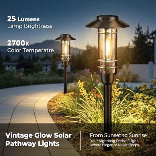 6 Pack Solar Pathway Lights Outdoor, Upgraded Bright Solar Powered Garden Light Outside, Waterproof Outdoor Lighting for Landscape Lawn Patio Yard Path Driveway Walkway Decor, Warm White