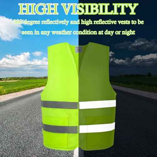 12 Pack Safety Vests with Pockets- Reflective High Visibility,Hi Vis Mesh Vest for Men/Women,Work,Construction,Walking