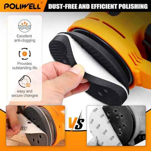 POLIWELL 5 Inch Sanding Discs Hook and Loop 8 Hole Heavy Duty Silicon Carbide Sandpaper 320 400 600 800 1000 1500 2000 3000 4000 5000 7000 10000 with Interface Pad for Random Orbital Sander,120 Pack