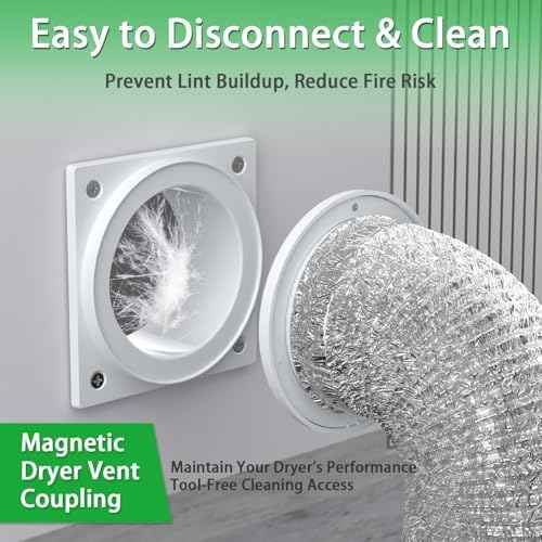 Magnetic Dryer Vent Connector -Quick Connect Coupling,ABS Rust-Proof Housing,Airtight 4" Kit for Tight Spaces-Laundry Room,Closet,Apartment-Quick Snap Installation,Easy Clean