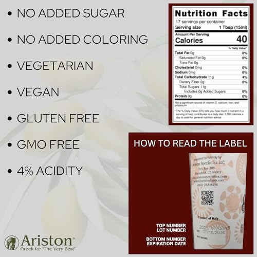 Ariston "The Very Best" Premium Balsamic Vinegar – Barrel Aged, Gourmet Quality, Product of Italy – Vegan, Gluten Free, GMO Free, No Added Sugar, All-Natural, 16.9 fl oz (500ml) Traditional - Pack of 1