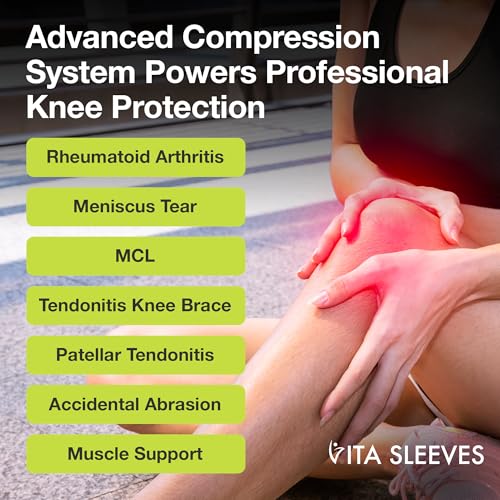 Vita Sleeves For Knees 7-Zone Compression Sleeve Brace | Breathable Lightweight Support for Sore or Stiff Knees in Running, Sports, Workouts | Anti-Slip Grip, Moisture-Wicking (S/M-L/XL) (Small/Medium)