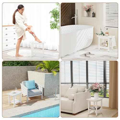 HIPS Shower Benches for Inside Shower, Shower Stool with Space-Efficient Storage Shelf, Waterproof Shower Chair Seat for Spa Bathroom(White)