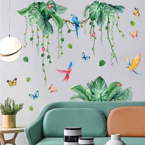 Lush Tropical Wall Decals with Jungle Vines Palm Leaves Removable Peel and Stick Wall Art for Nursery Living Room Office Bohemian Decor