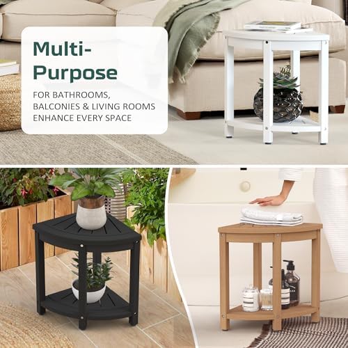Corner Stool for Inside Shower Waterproof, HIPS Poly Lumber Shower Bench Seat Chair, Bath Shower Stool for Shaving Legs, Foot Rest with Adjustable & Non-Slip Feet, Load 400 lbs, White