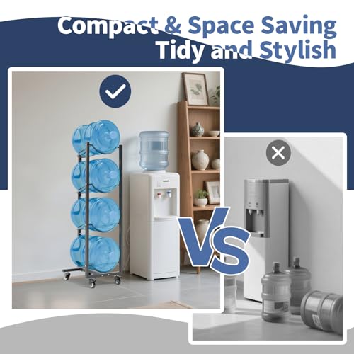 5 Gallon Water Jug Holder with Wheels 4 Tier 5 Gal Water Bottle Storage Rack Stand for Home Kitchen Office Gym Garage
