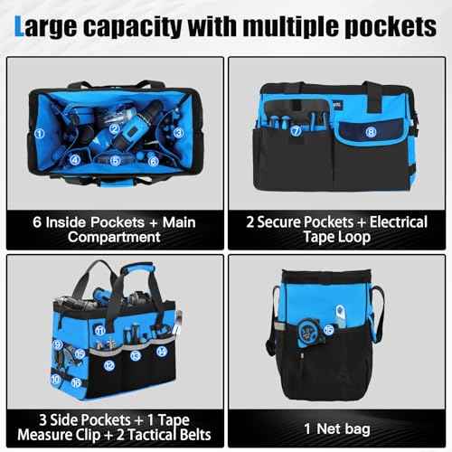Tool Bag -15 inch Wide Mouth Men's Tool Bag - Used for tool storage, handling, and organization, for home DIY and equipment storage