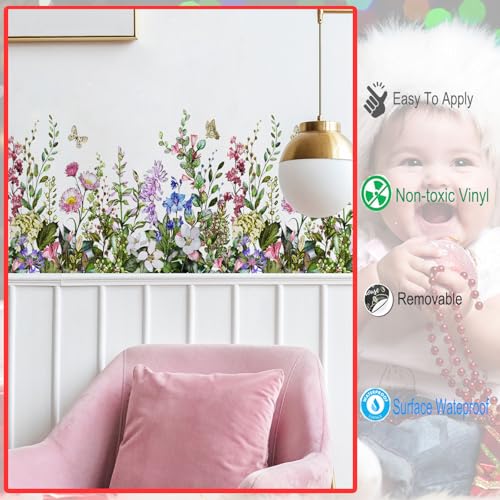 Plant Grass Wall Stickers Wall Corner Stickers Flowers Butterflies Base Board Skirting Line Wall Decals for Bedroom Living Room Staircase Kitchen Bathroom