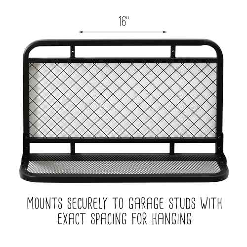 Honey-Can-Do Reversible Garage Wall Grid Shelf With Hooks, Black SHF-09837 Black