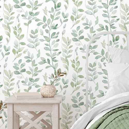 MelunMer Modern Leaf Peel and Stick Wallpaper Boho Green Contact Paper for Cabinets Self-Adhesive Removable Wallpaper for Bedroom Decor Botanical Contact Paper Bathroom Waterproof 78.8inL17.3inW