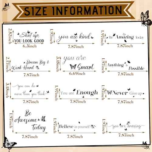 Geyoga 12 Pcs Inspirational Quote Mirror Decals Vinyl Positive Saying Affirmations Mirror Stickers Motivational Window Decals Peel and Stick for Home Office Staff Bathroom Wall Art(Butterfly)