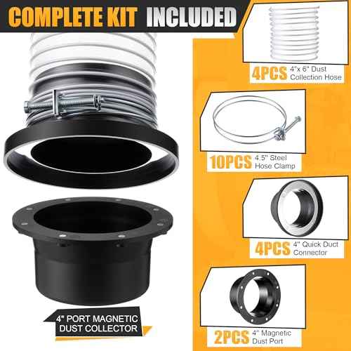 Saillong 4" Magnetic Dust Collector Fast Connect System ? 10Pcs Starter Kit with Neodymium Fittings, Hose Couplers & Clamps for Workshop Dust Collection