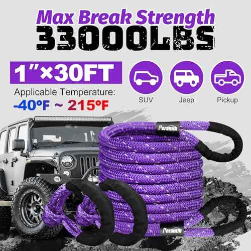 Kinetic Energy Recovery Rope 1" x 30ft,with Soft Shackle and Glove£¬Linetic Light Reflecting Tow Rope for 4WD Pick Up Truck, SUV, ATV, UTV