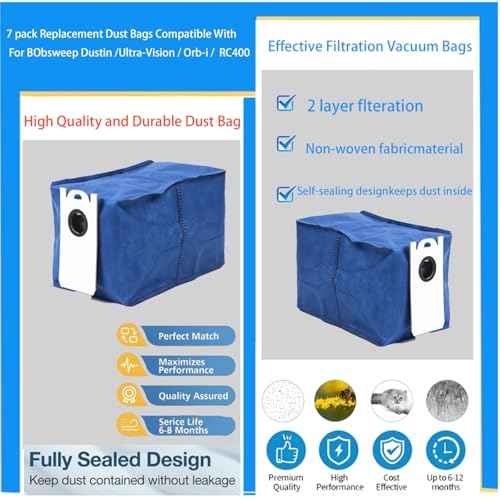 Replacement Dust Bags Compatible With BObsweep Dustin/Ultra-Vision/Orb-i / RC400 £º7 pack Durable and Efficient vacuum Bag for Pet Hair, Dirt, and Debris on All Floor Surfaces